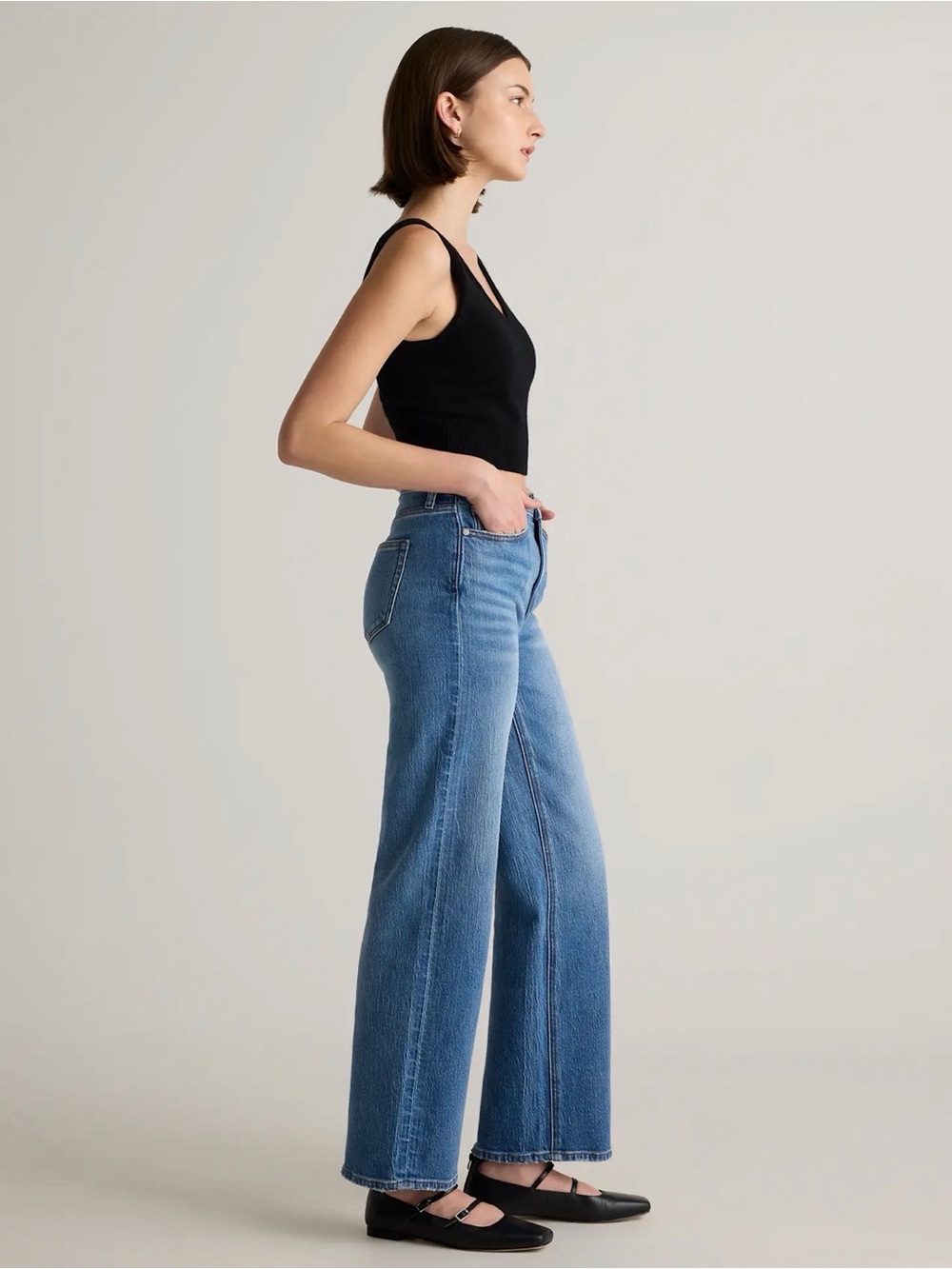 Quince Bella Stretch Relaxed Straight Leg Jeans - Atlantic Blue, Size 27 - Picture 2 of 10